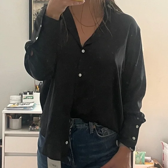 Zara satin black button down blouse - Picture 2 of 2